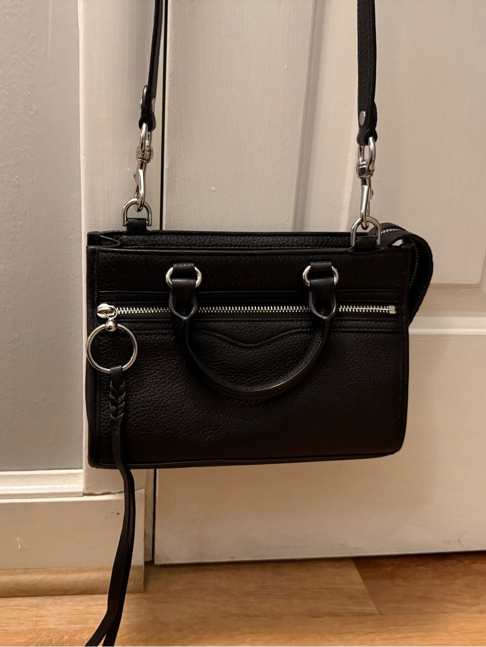 Rebecca Minkoff Leather Crossbody Tote Bag with Silver Hardware